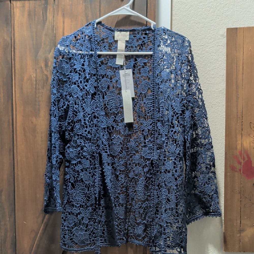 Chico's Intricate Blue Lace Cardigan